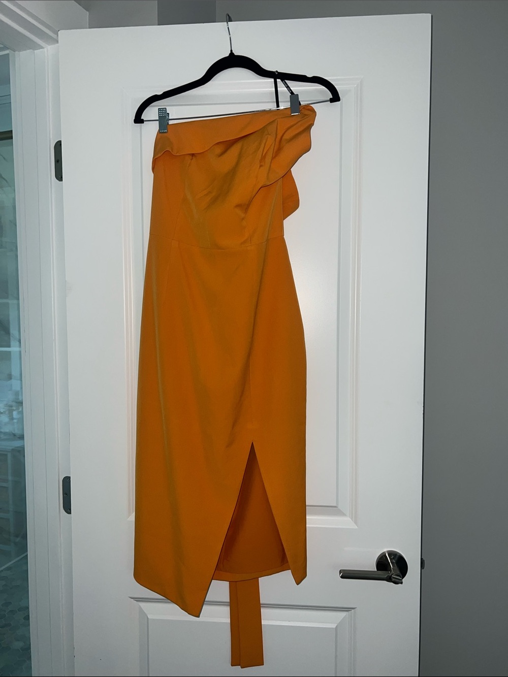 Lavish Alice Orange Strapless Midi Skirt with Side Slit